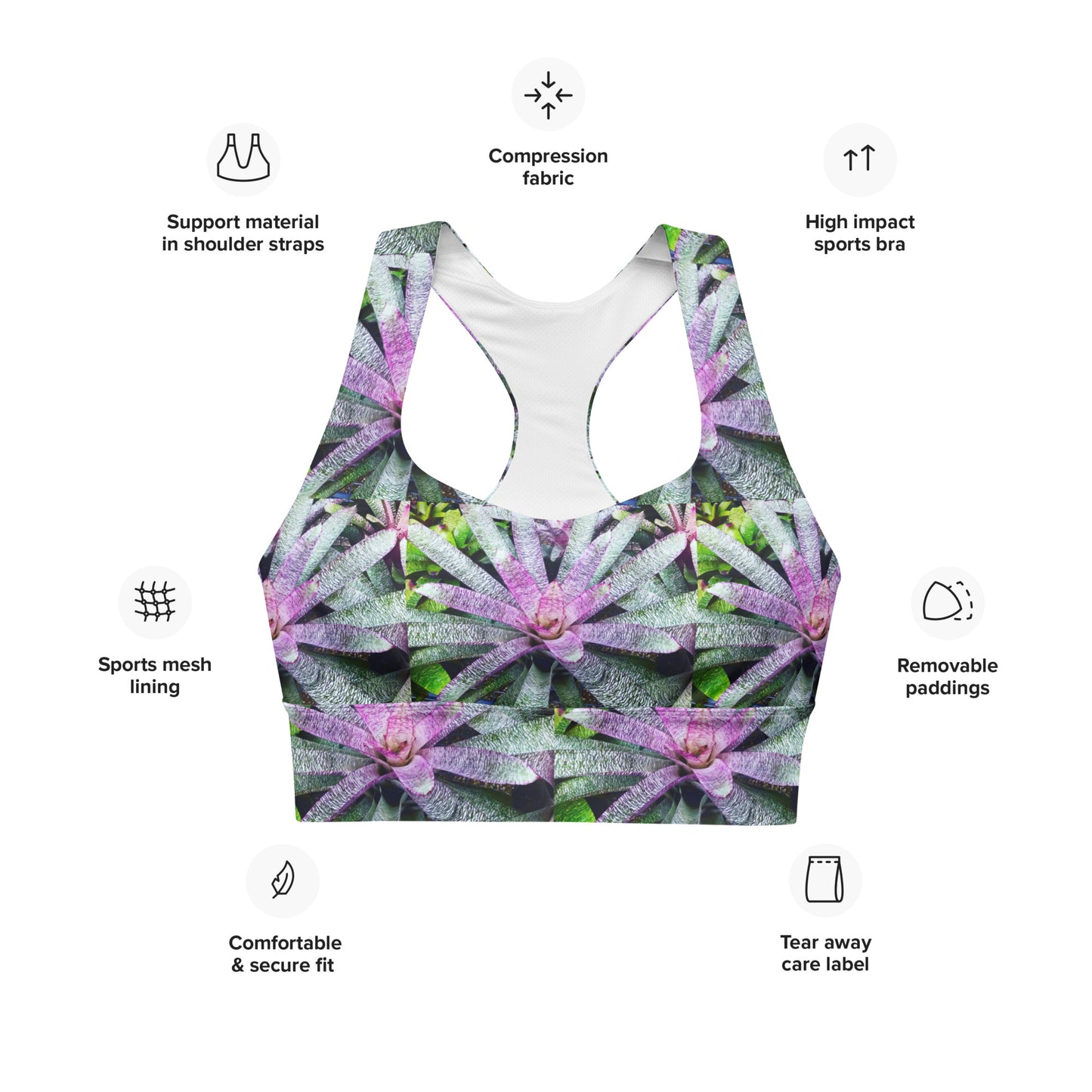 Bromeliad Fiesta - Longline Sports Bra