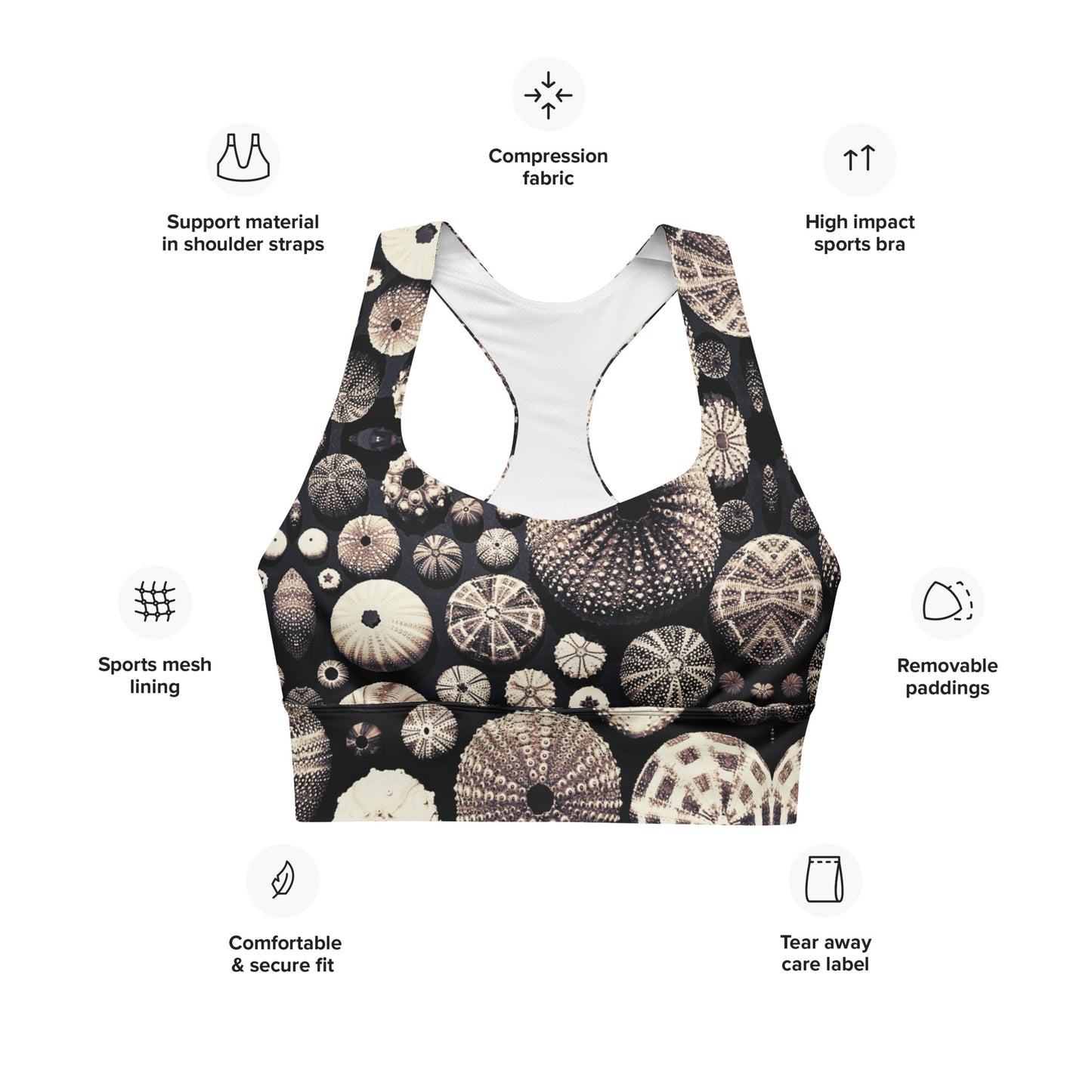 Urchin Glad You Came? - Longline Sports Bra (Black Background)